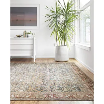 Loloi Layla Collection, LAY-04, Ocean/Rust, 5'-0" x 7'-6", .13" Thick, Area Rug, Soft, Durable, Vintage Inspired, Distressed, Low Pile, Non-Shedding, Easy Clean, Printed, Living Room Rug