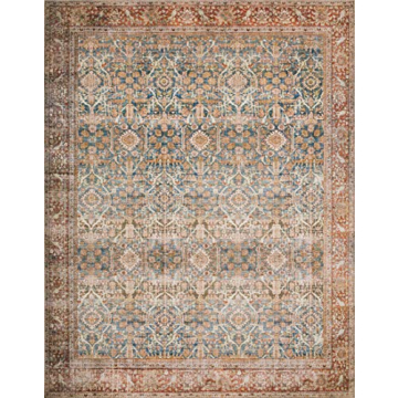 Loloi Layla Collection, LAY-04, Ocean/Rust, 5'-0" x 7'-6", .13" Thick, Area Rug, Soft, Durable, Vintage Inspired, Distressed, Low Pile, Non-Shedding, Easy Clean, Printed, Living Room Rug