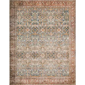 Loloi Layla Collection, LAY-04, Ocean/Rust, 5'-0" x 7'-6", .13" Thick, Area Rug, Soft, Durable, Vintage Inspired, Distressed, Low Pile, Non-Shedding, Easy Clean, Printed, Living Room Rug