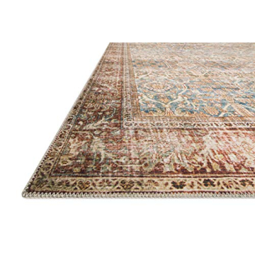 Loloi Layla Collection, LAY-04, Ocean/Rust, 5'-0" x 7'-6", .13" Thick, Area Rug, Soft, Durable, Vintage Inspired, Distressed, Low Pile, Non-Shedding, Easy Clean, Printed, Living Room Rug