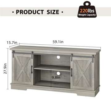 IDEALHOUSE Farmhouse TV Stand for 65 Inch TV, Entertainment Center with Storage and Sliding Barn Doo...