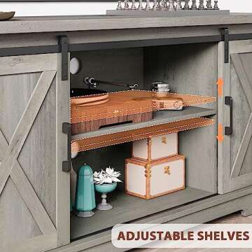 IDEALHOUSE Farmhouse TV Stand for 65 Inch TV, Entertainment Center with Storage and Sliding Barn Doors, Modern Media TV Console TV Stands for Living Room Bedroom (Gray Wash)