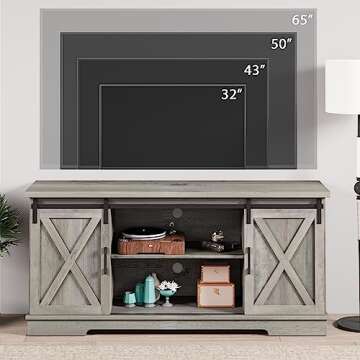IDEALHOUSE Farmhouse TV Stand for 65 Inch TV, Entertainment Center with Storage and Sliding Barn Doors, Modern Media TV Console TV Stands for Living Room Bedroom (Gray Wash)