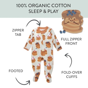 HonestBaby Sleep and Play Footed Pajamas One-Piece Sleeper Jumpsuit Zip-Front Pjs Organic Cotton for Baby Boys, Unisex, Stacked, 0-3 Months