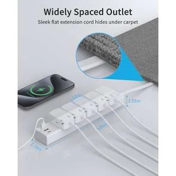 HOPOW 6 Ft Flat Plug Power Strip with USB Ports