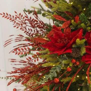 54 Pcs Red Glitter Cedar Sprigs for Festive Decor