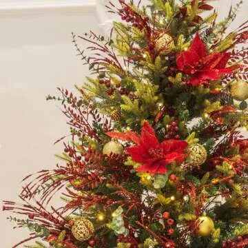 54 Pcs Red Glitter Cedar Sprigs for Festive Decor