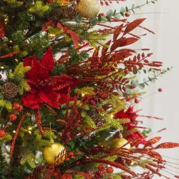 54 Pcs Red Glitter Cedar Sprigs for Festive Decor