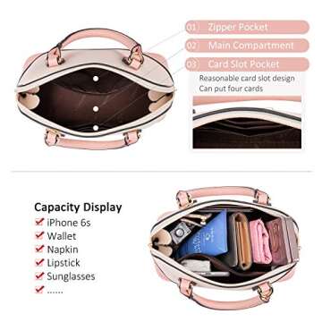 Small Crossbody Bags for Women Classic Double Zip Top Handle Dome Satchel Bag Shoulder Purse Pink&Beige