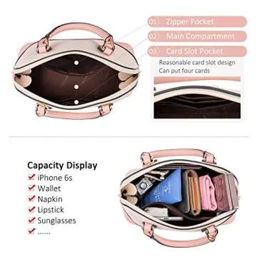 Small Crossbody Bags for Women Classic Double Zip Top Handle Dome Satchel Bag Shoulder Purse Pink&Beige