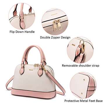 Small Crossbody Bags for Women Classic Double Zip Top Handle Dome Satchel Bag Shoulder Purse Pink&Beige