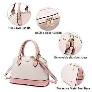 Small Crossbody Bags for Women Classic Double Zip Top Handle Dome Satchel Bag Shoulder Purse Pink&Beige