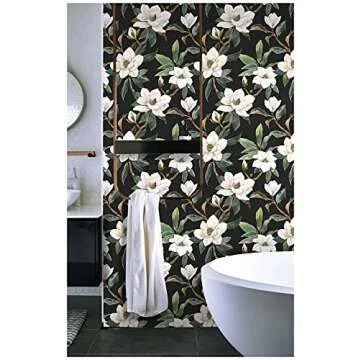 HAOKHOME Vintage Floral Peel and Stick Wallpaper Black/White/Green Removable for Bedroom Decorations 17.7in x 118in