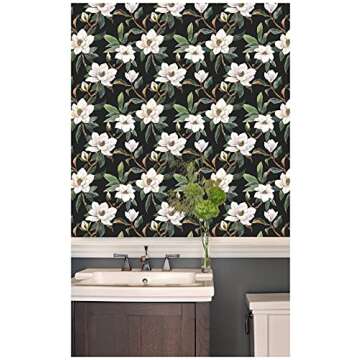HAOKHOME Vintage Floral Peel and Stick Wallpaper Black/White/Green Removable for Bedroom Decorations 17.7in x 118in