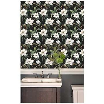 HAOKHOME Vintage Floral Peel and Stick Wallpaper Black/White/Green Removable for Bedroom Decorations 17.7in x 118in