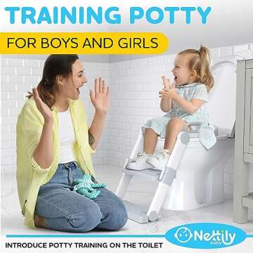 NETTILY Potty Training Seat for Toddler Boys & Girls - Toddlers COMPLETELY FOLDABLE Potty Training Toilet Seat with Ladder - PORTABLE Kids Potty Seat Toilet Chair Step Stool Trainer for Children