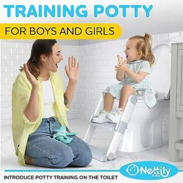 NETTILY Potty Training Seat for Toddler Boys & Girls - Toddlers COMPLETELY FOLDABLE Potty Training Toilet Seat with Ladder - PORTABLE Kids Potty Seat Toilet Chair Step Stool Trainer for Children
