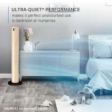 Rowenta, Tower Fan, Urban Cool Silent Tower Fan, Quiet Floor Fan for Bedroom with 3 Speeds, Oscillation, Remote Control, Timer, Black + Wood Effect, Indoor, VU6770