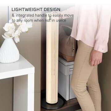 Rowenta, Tower Fan, Urban Cool Silent Tower Fan, Quiet Floor Fan for Bedroom with 3 Speeds, Oscillation, Remote Control, Timer, Black + Wood Effect, Indoor, VU6770