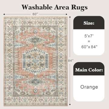 Valenrug Washable Rug 5x7 - Ultra-Thin Antique Collection Area Rug, Stain Resistant Rugs for Living ...