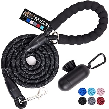 Gorilla Grip Dog Leash - Heavy Duty Reflective Rope for All Breeds, Soft Handle, Waste Bag Dispenser