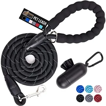 Gorilla Grip Dog Leash - Heavy Duty Reflective Rope for All Breeds, Soft Handle, Waste Bag Dispenser