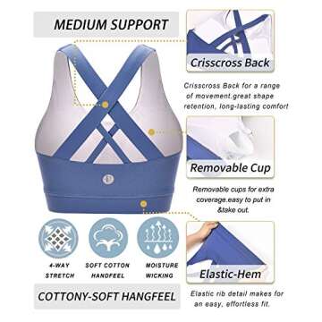 RUNNING GIRL Sports Bra for Women, Criss-Cross Back Padded Strappy Sports Bras Medium Support Yoga Bra with Removable Cups