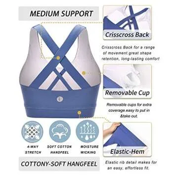 RUNNING GIRL Sports Bra for Women, Criss-Cross Back Padded Strappy Sports Bras Medium Support Yoga Bra with Removable Cups