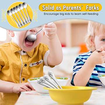E-far Toddler Spoons, 6-Piece Stainless Steel Kids Utensils Spoon for Baby Self Feeding, Attached Po...