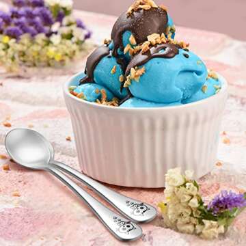 E-far Toddler Spoons, 6-Piece Stainless Steel Kids Utensils Spoon for Baby Self Feeding, Attached Portable Case & Cute Animal Pattern, Solid Metal & Small Size, Rust Free & Dishwasher Safe