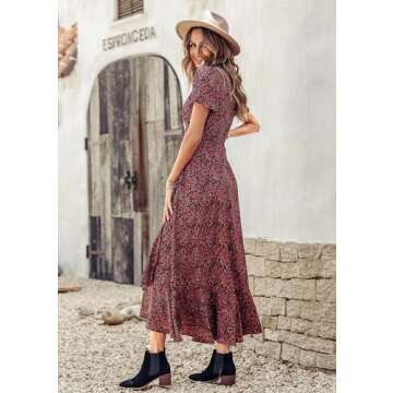 PRETTYGARDEN Women's Summer Wrap Maxi Dress – Casual Floral V Neck, Large