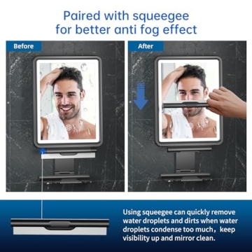 COSMIRROR Fogless Shower Mirror with Adjustable Lights and Squeegee