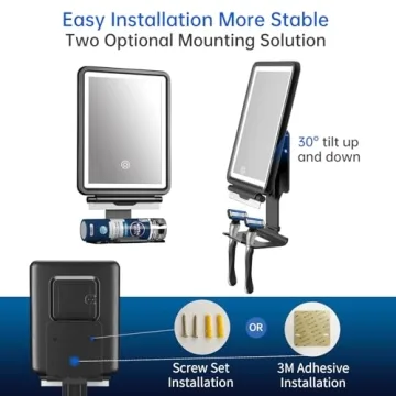 COSMIRROR Fogless Shower Mirror with Adjustable Lights and Squeegee