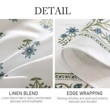 ISAENNE Floral Tablecloth for Rectangle Tables,Linen Table Cloth with Blue Flowers and Green Leaves,Heavy Durable Table Cover for Dining Thanksgiving Kitchen Party Banquet Christmas,55"*79"