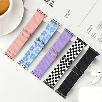 5 Pack Stretchy Nylon Band Compatible with Apple Watch Bands 40mm 41mm 42mm 44mm 45mm 46mm 49mm 38mm for Women Men, Elastic Braided Solo Loop Strap for iWatch SE Ultra 2 1, Series 10 9 8 7 6 5 4 3 2 1