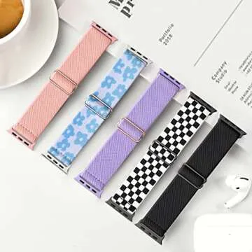 5 Pack Stretchy Nylon Band Compatible with Apple Watch Bands 40mm 41mm 42mm 44mm 45mm 46mm 49mm 38mm for Women Men, Elastic Braided Solo Loop Strap for iWatch SE Ultra 2 1, Series 10 9 8 7 6 5 4 3 2 1