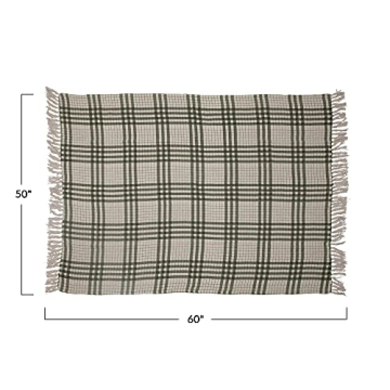 Soft Cozy Recycled Cotton Plaid Throw Blanket Green Natural