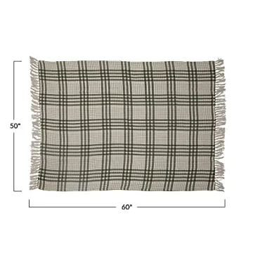 Soft Cozy Recycled Cotton Plaid Throw Blanket Green Natural