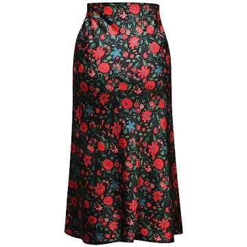 Keasmto Womens Floral Skirts Midi Length High Waist Silk Satin Elasticized A Line Summer Casual Boho...