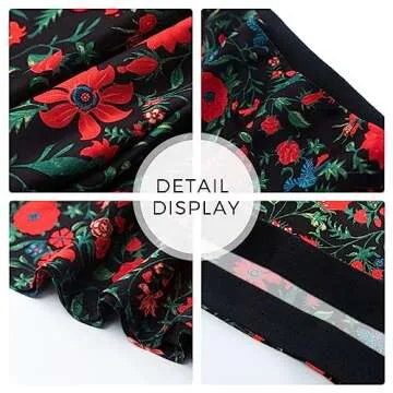Keasmto Womens Floral Skirts Midi Length High Waist Silk Satin Elasticized A Line Summer Casual Boho Flower Skirt Black Red Floral-03 M