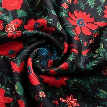 Keasmto Womens Floral Skirts Midi Length High Waist Silk Satin Elasticized A Line Summer Casual Boho Flower Skirt Black Red Floral-03 M
