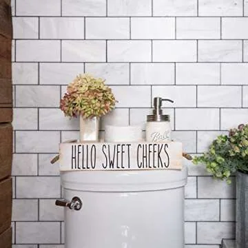 MAINEVENT Nice Bathroom Decor Box, One Box with Print on 2 Sides Farmhouse Bathroom Decor Toilet Box, Rustic Decor Bathroom Box Toilet Organizer, Toilet Paper Box, Hello Sweet Cheeks Bathroom Box