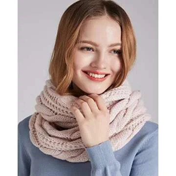 NEOSAN Women’s Thick Knit Winter Infinity Scarf - Light Pink