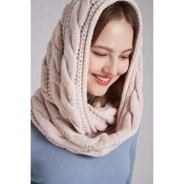NEOSAN Women’s Thick Knit Winter Infinity Scarf - Light Pink