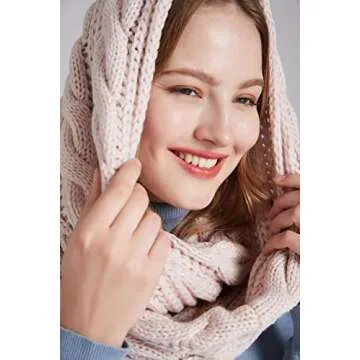 NEOSAN Women’s Thick Knit Winter Infinity Scarf - Light Pink