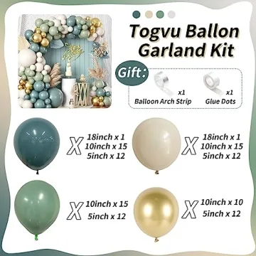 Dusty Green Blue Beige Gold Balloon Garland Kit, 107 PCS