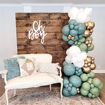Dusty Green Blue Beige Gold Balloon Garland Kit, 107 PCS