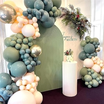 Dusty Green Blue Beige Gold Balloon Garland Kit, 107 PCS