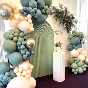 Dusty Green Blue Beige Gold Balloon Garland Kit, 107 PCS