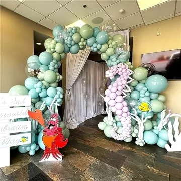 Dusty Green Blue Beige Gold Balloon Garland Kit, 107 PCS